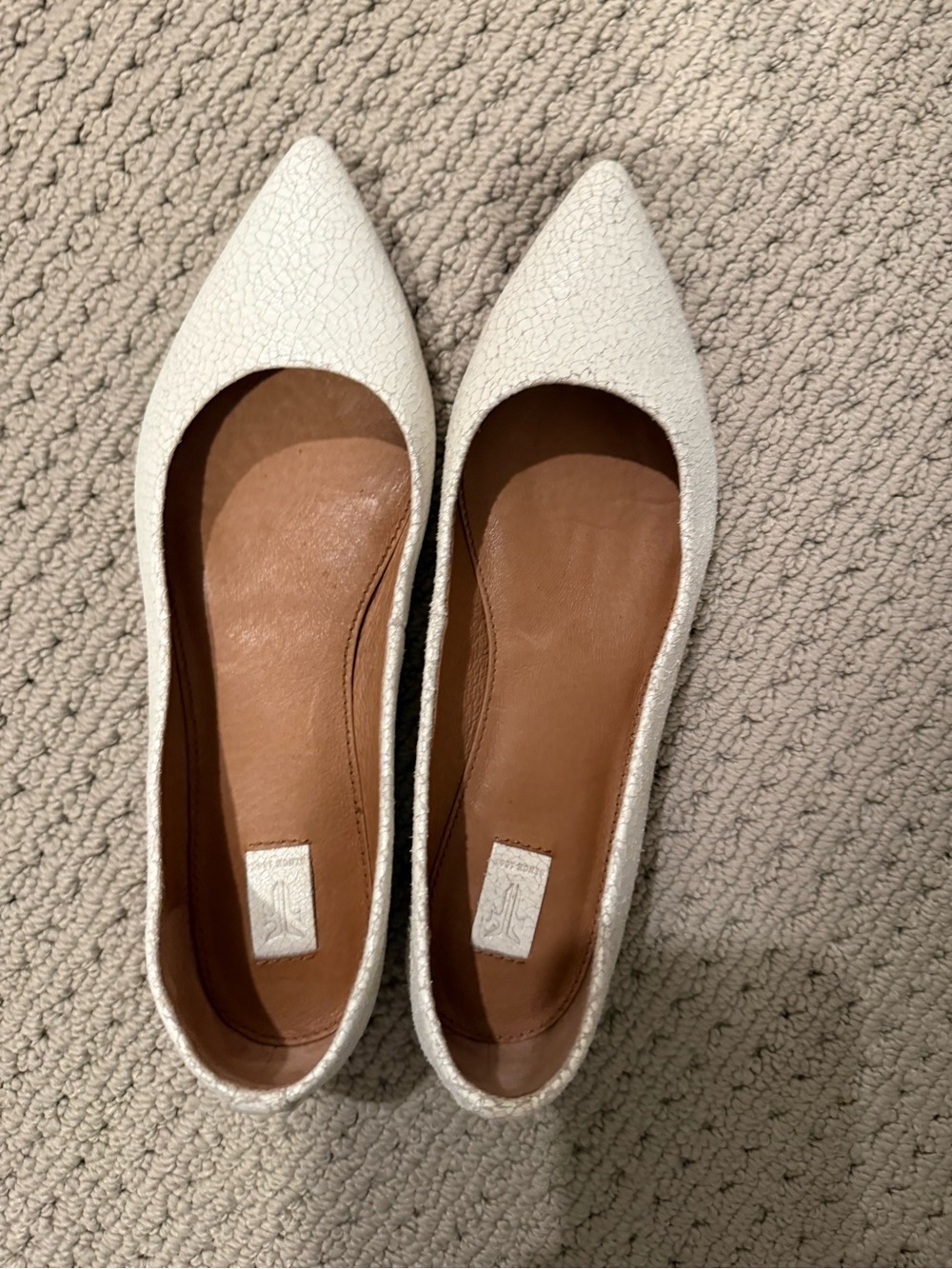 Frye White Pointed-Toe Leather Flats
